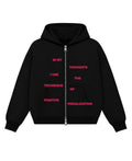 Black Boxy Dual Zipper Hoodie Front Design