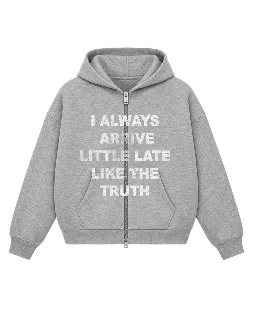 Grey Boxy Dual Zipper Hoodie Front Design