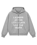 Grey Boxy Dual Zipper Hoodie Front Design