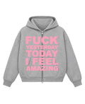 Grey Boxy Dual Zipper Hoodie Front Design