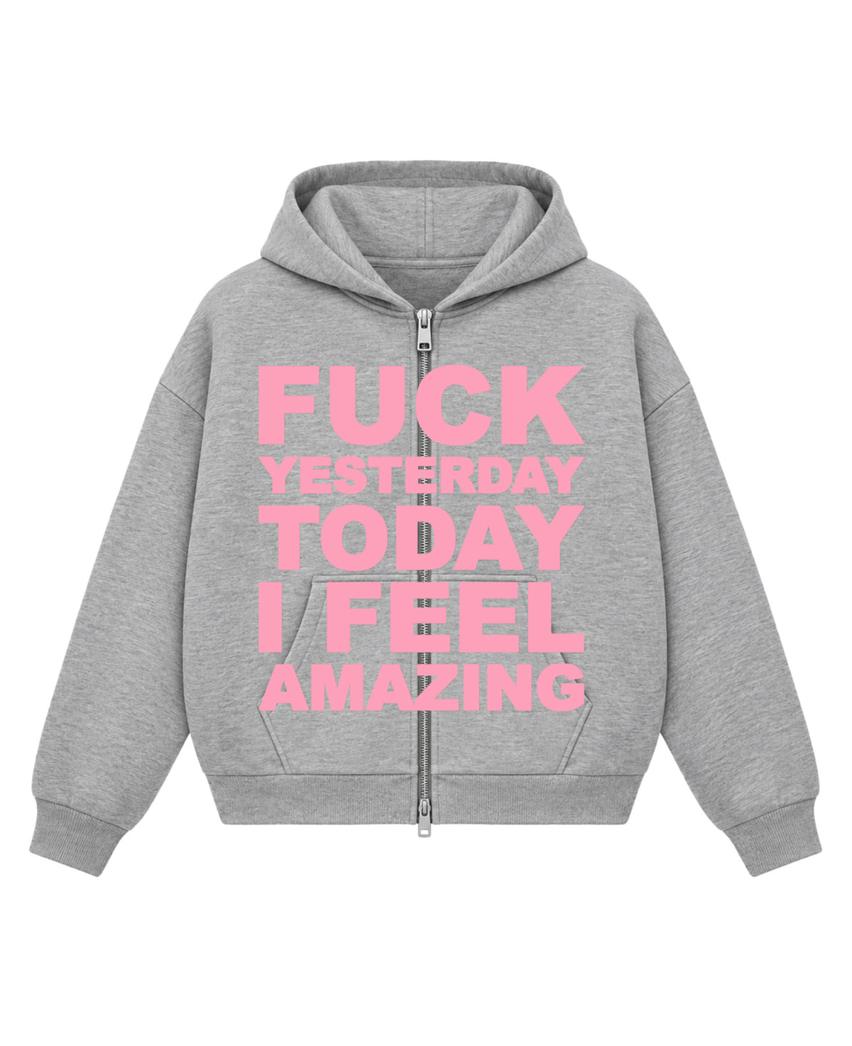 Grey Boxy Dual Zipper Hoodie Front Design