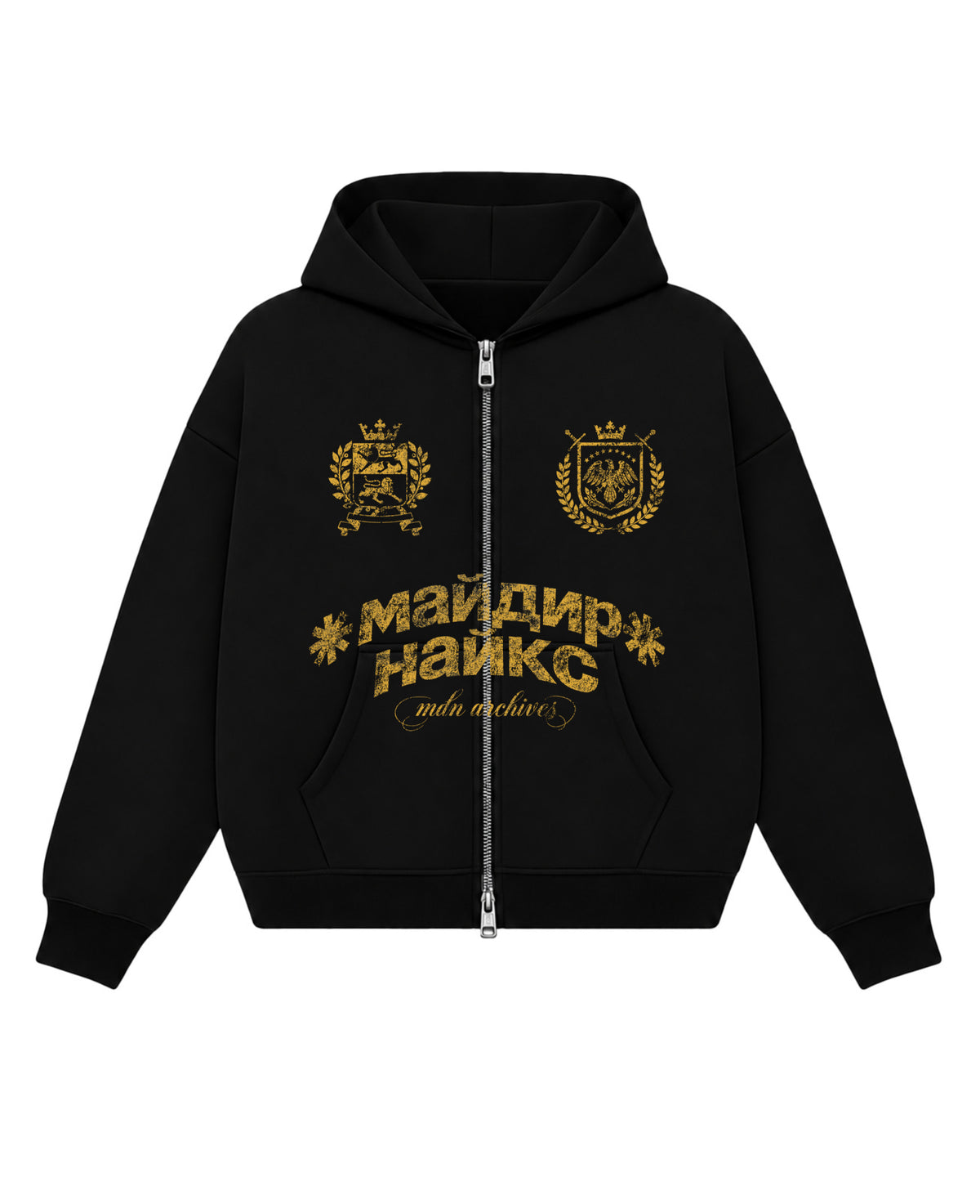 Black Boxy Dual Zipper Hoodie Front Design
