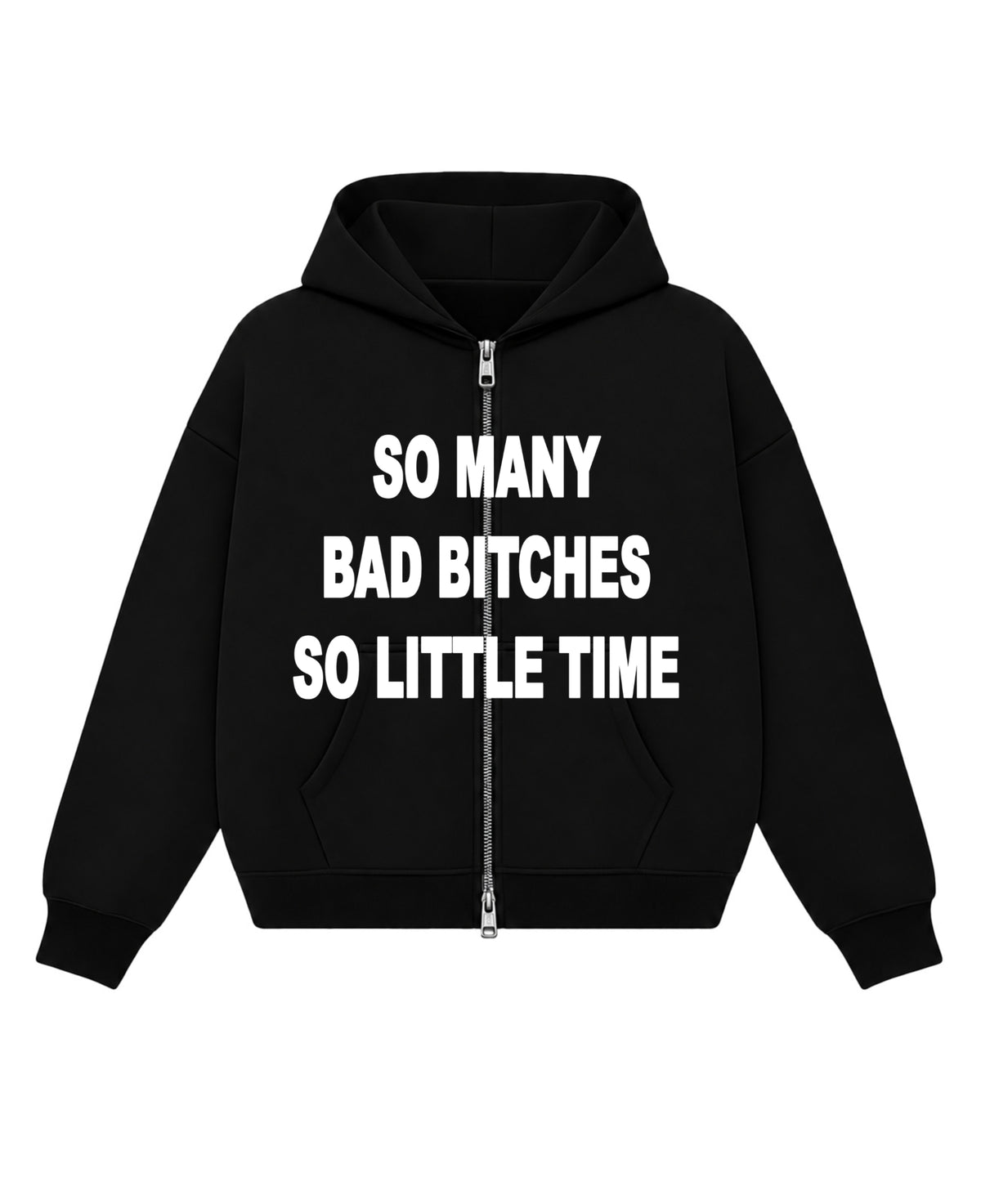 Black Boxy Dual Zipper Hoodie Front Design