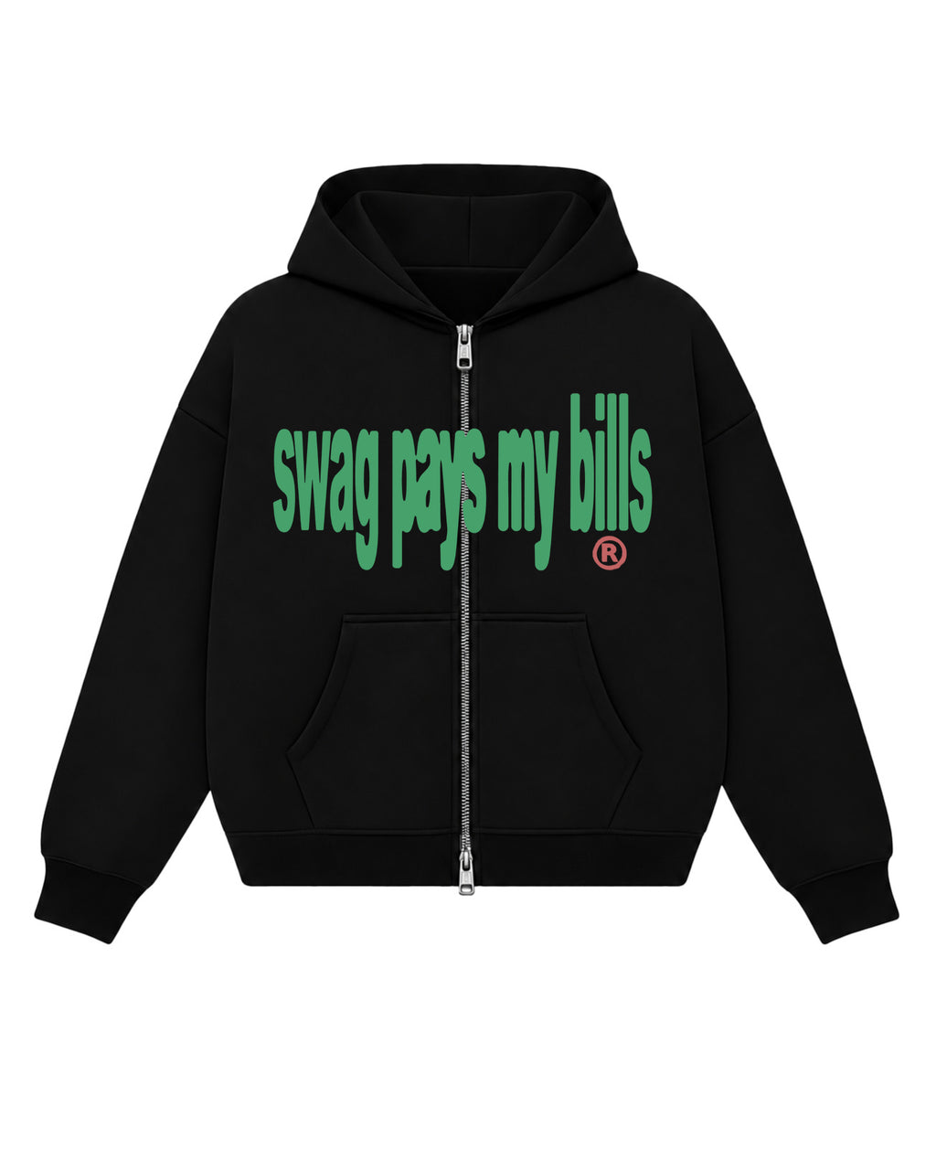 Black Boxy Dual Zipper Hoodie Front Design
