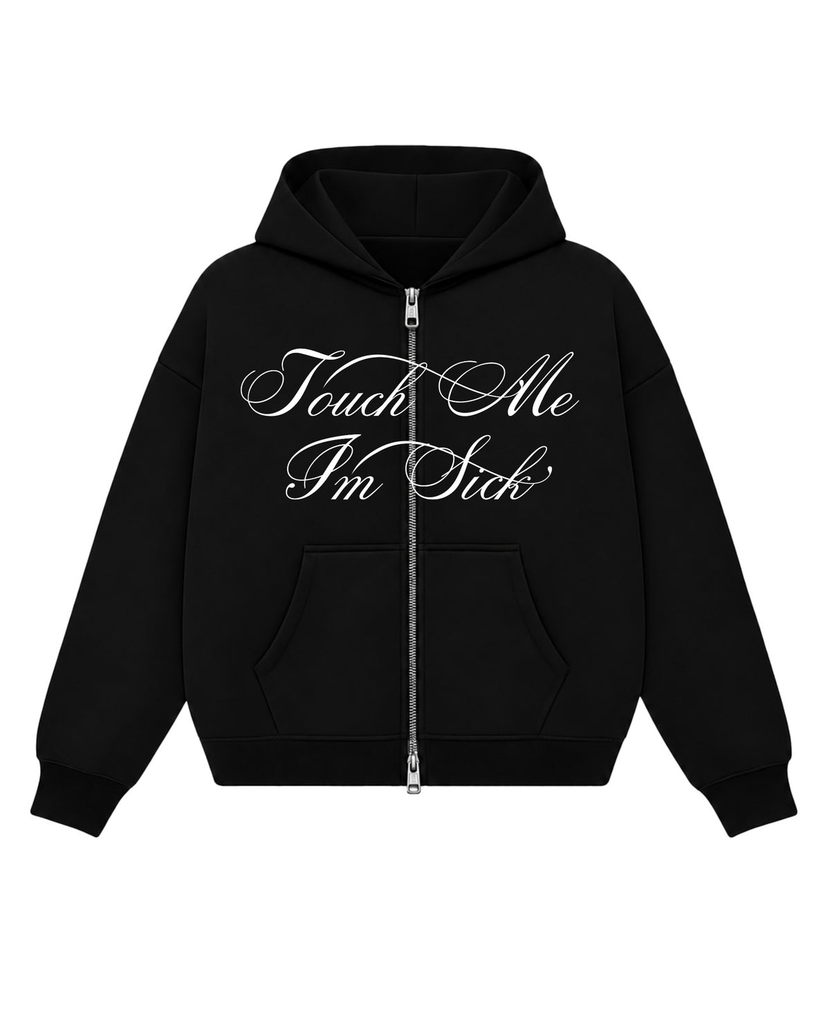 Black Boxy Dual Zipper Hoodie Front Design